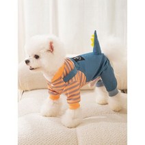 강아지 고양이 옷 해피니스 공룡 캐릭터 멜빵 바지 올인원, 찐청색