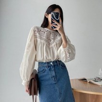 러블리감성 / 나은 벌룬 레이스 블라우스 셔츠