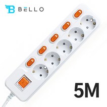 현대일렉트릭 접지 메인 개별스위치 5구 멀티탭 전선형, 1개, 5m