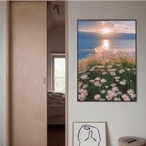 일출 풍경 꽃 큐빅 그림 만들기 인테리어 현관 사무실 장식 선물 보석십자수 재료 세트, 90x120cm 전체 원형 큐빅