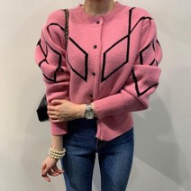 기하학 패턴 모헤어 퍼프 소매 가디건 퍼프소매 취저 완소템 여신강림 요즘유행