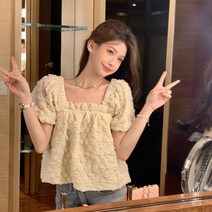 BANGGY 벌룬블라우스 베이비돌 퍼프소매 쉬폰 스퀘어넥 블라우스