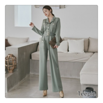 티피/Teepie 넓은 다리 긴 바지 허리 옷깃 한 벌 숙녀 직업적인 죄수복