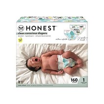 The Honest Company 클린 컨셔스 기저귀 | 식물 기반의 지속 가능한 | 어보브 올 + 반야드 베이비즈 | 슈퍼 클럽 박스 크기 1(8-14파운드) 160개, 사이즈 1, 무엇보다 + 반야드 베이비