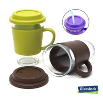 1+1 글라스락 아우트로 에코 텀블러 380ml 내열 강화 유리 손잡이 빨대 유리컵, 브라운, 핑크