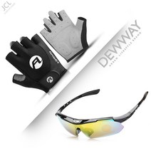 듀웨이 자전거 반장갑+ 편광 고글 3종 세트 렌즈 교체, 블랙, 블랙(M)