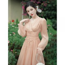 여성 프렌치 티쉐 엘레강스 쉬폰 셔링 럭셔리 원피스 컨셉사진 하객 신부 들러리 드레스
