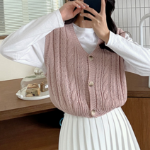 NewCare여성 봄신상 미니꽈배기 파스텔 브이넥 베스트