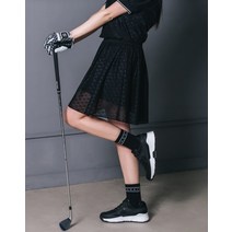 22SS [SWING SUPPORTER]블랙 로고 MESH 긴기장 플레어 스커트 HWSK2B421BK