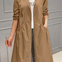 플러스 사이즈 캐주얼 트렌치 코트 여자 플러스 단색 긴 소매 후드 드로스트링 지퍼 주머니가 있는 긴 트렌치 코트YODDS696594