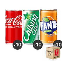 [막스] 혼합세트 190ml 30입(각10개씩) 미니 캔음료 음료수 캔사이다 캔콜라, 1)코카콜라10 칠성사이다10 환타오렌지10, 1세트