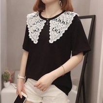플라이라벨F862 레이스 여성 예쁜 루즈핏 티셔츠 빅사이즈 여자 반팔 티 (~4XL까지)