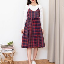 A라인 멋을 살린 여성 체크 끈원피스 - 티셔츠포함