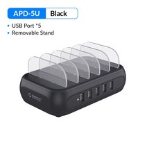 가성비ORICO 5포트 USB 충전 스테이션 13 프로 호환 샤오미 휴대폰 탈착식 최대 40W, 01 Black_02Plug