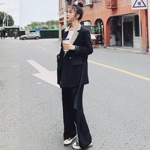 C.ONLIE SHOP여자봄아우터 배색 카라 슬랙스 블레이저 투피스세트 트위드자켓 청자켓 크롭자켓