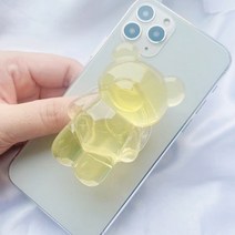 아이폰 투명곰돌이 캐릭터 귀여운 그립톡 스마트그립, 본상품선택, 1, 옐로우