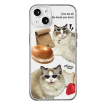 핫티몰 트랜디한 고양이 냥이 모아 빵 딸기 실사 그래픽 프린팅 투명 젤리 TPU 아이폰 케이스