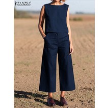 ZANZEA 여름 여성 캐주얼 민소매 상하의 세트