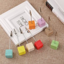 디엠몰 2P 우드 큐브 메모 클립 메모꽂이 중요 포스트잇 집게 거치대, 블루