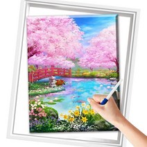 SHEXIU 3D 보석십자수 액자 캔버스형 DIY 세트 라운드 비즈40 X 50cm, SX077  아름다운 벚꽃x1세트