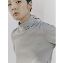LEBEIGE High 넥 볼륨 슬리브 T 셔츠 스카이블루