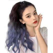 가발위드 웨이브 히피 끈 포니테일 가발, 1개, 투톤다크블루
