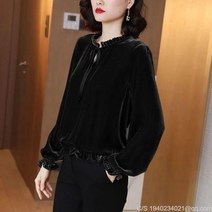 라오농 여성 긴팔 벨벳 블라우스 라운드넥 셔링 데일리 99 +KIE06X