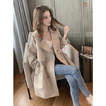 여성 트렌치코트 롱 울 체크 숏 가을 겨울 일진 카키색 중 기장의 한국 스타일 트렌드인