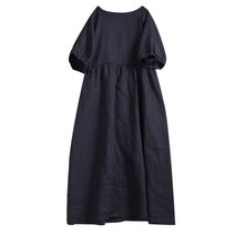 린넨 면 마 여름 원피스 데일리 중년 여성 일본과 한국 꼬리 잡화 브랜드 컷 스탠다드 린넨 중롱 오버핏 센 박쥐 소매 면 린넨 인형 스커트