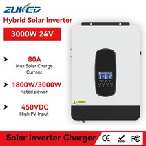 순수 사인파 하이브리드 태양광 인버터 내장 최대 80A MPPT 충전 컨트롤러 PV 450VDC 1800W 3000W 24V 230VAC, 2.3000W 24Vno wifi