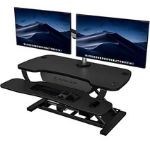 높이조절 모션 데스크 책상 받침 노트북 VERSADESK 36인치 스탠딩 데스크 컨버터 PowerPro 서 있거나 앉을 수 있는 전기 높이 조절 데스크 라이저 키보드 트레이 포, Black, Black