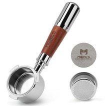 MORILS 더블 샷 필터 바스켓 및 프리미엄 월넛우드 손잡이가 있는 54mm 바텀리스 포타필터 브레빌 머신과 호환되는 에스프레소 액세서리(퍽 스크린) 406755, 54mm for Breville / 3 Ears