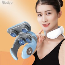Riutiyo 스마트 목 어깨 마사지기 온열 지압 주무름 넥밴드형 저주파 목안마기, 파란색