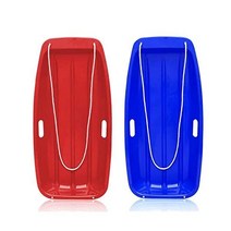 ChaseWind 터보건 눈썰매 어린이 및 성인용 사계절 미끄러운 경주자 겨울 내리막 단거리 선수 눈/모래/잔디 슬라이더 손잡이와 로프가 있는 헤비 듀티 플라스틱 슬라이더, 빨강+파랑