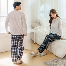 코튼원 커플 남여공용 체크 9부바지 2개 세트