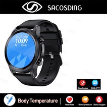 스마트 워치 남성용 ECG PPG 스포츠 360x360 HD 화면 혈당 심박수 혈압 모니터 온도계 신제품, 14.SilicaGel Black - Blood oxy