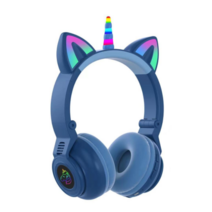 에스앤탑 LED 고양이 헤드셋 블루투스 헤드폰 어린이 키즈 초등 유아, 블루