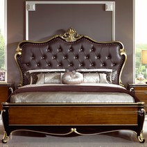 유캐슬 벤티 엔틱 원목 가죽 퀸침대 B타입, 단품