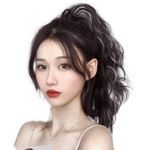 가발위드 짧은 웨이브 스타일 루시드 포니테일 35cm, 베이지포인트 다크브라운