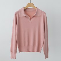 제니트 여성 기본핏 오픈 칼라넥 데일리룩 베이직 긴팔 니트 빈코카라티