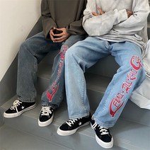 연청일자바지 같은스타일 와이드 루즈핏 아메카지스타일 클래식 스트레이트핏 고딕 문 이니셜 플라워 프린팅 4993245495
