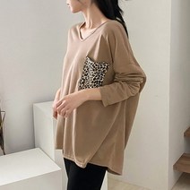 브리스살롱 편하게 입는 가을 데일리룩 레오파드 포켓 티셔츠