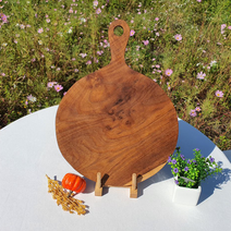 원형 손잡이 나무 도마 티크 원목 시크맘 플레이팅