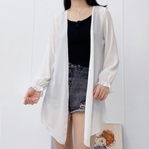 양놀 무지 쉬폰 로브 비치 루즈핏 여성 여름 롱 가디건