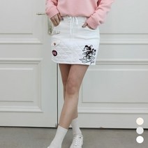 디즈니 겨울 중년 기모 스커트 슬림핏 스판 밴딩 누빔 면치마