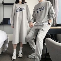 남녀공용 커플 올란도 프린팅 쭈리 맨투맨 롱 원피스 조거 팬츠 트레이닝 세트 3color