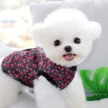 Ogfaour 할머니 강아지옷 복고풍 애견조끼 레트로 꽃무늬 애견옷, 블랙 + S등길이25(3-4근권장)