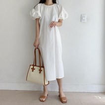 Happy Shopping GM0598B 복고풍 퍼프 슬리브 헵번 스타일 세련된 롱 슬림 원피스