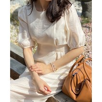 청순 릴리 실크 리본 반팔 롱원피스