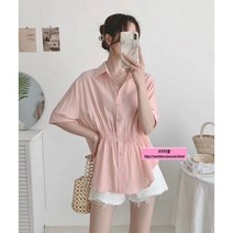 여자여자몰 날씬효과 허리셔링주름 여름셔츠블라우스 후들 루즈핏롱남방